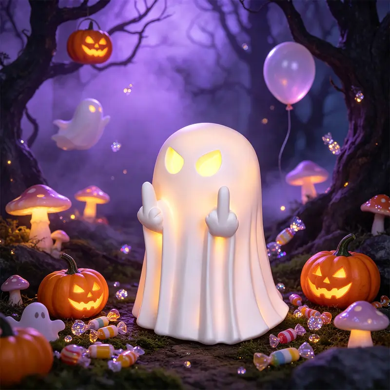 Cute Halloween Ghost Figurine with Heart Hands Decoration