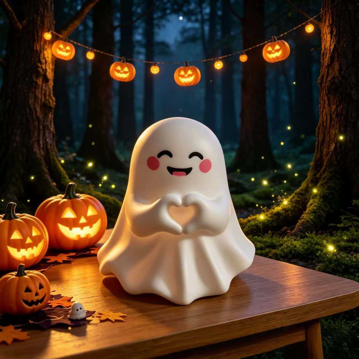 Cute Halloween Ghost Figurine with Heart Hands Decoration