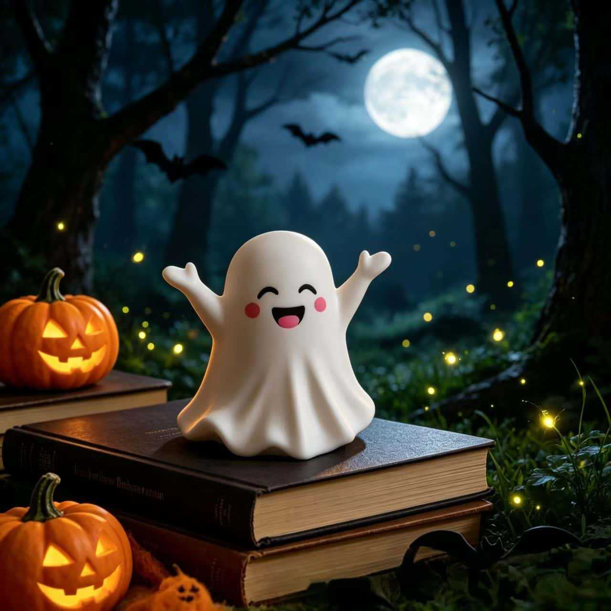Cute Halloween Ghost Figurine with Heart Hands Decoration