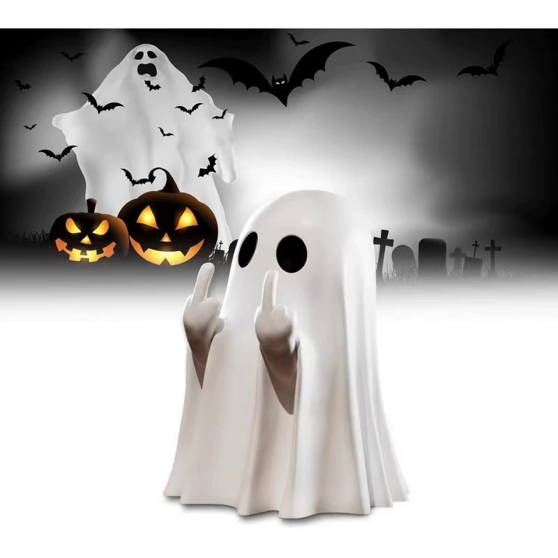 Cute Halloween Ghost Figurine with Heart Hands Decoration