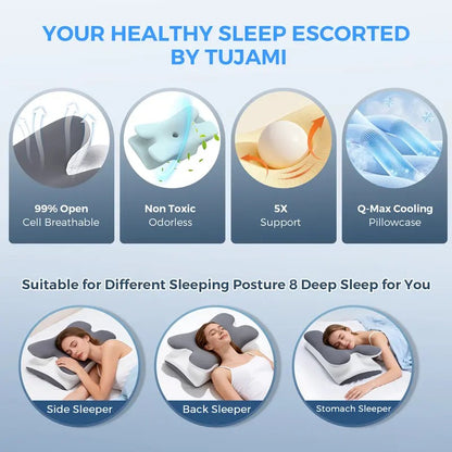 VIPfree Cooling Memory Foam Neck Pillow – Ergonomic Cervical Support Pillow with Removable Cover