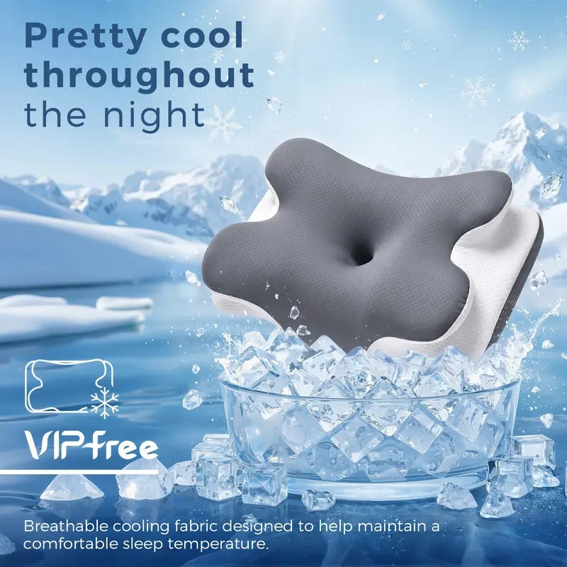 VIPfree Cooling Memory Foam Neck Pillow – Ergonomic Cervical Support Pillow with Removable Cover
