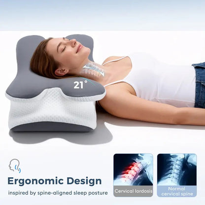 VIPfree Cooling Memory Foam Neck Pillow – Ergonomic Cervical Support Pillow with Removable Cover