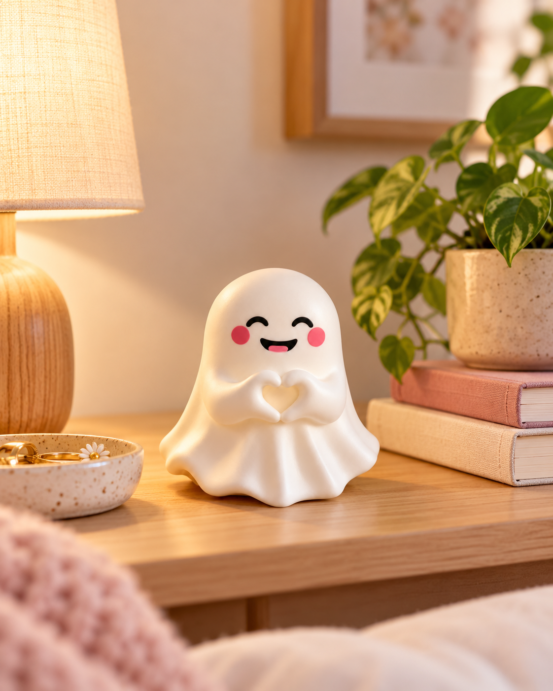 Cute Halloween Ghost Figurine with Heart Hands Decoration