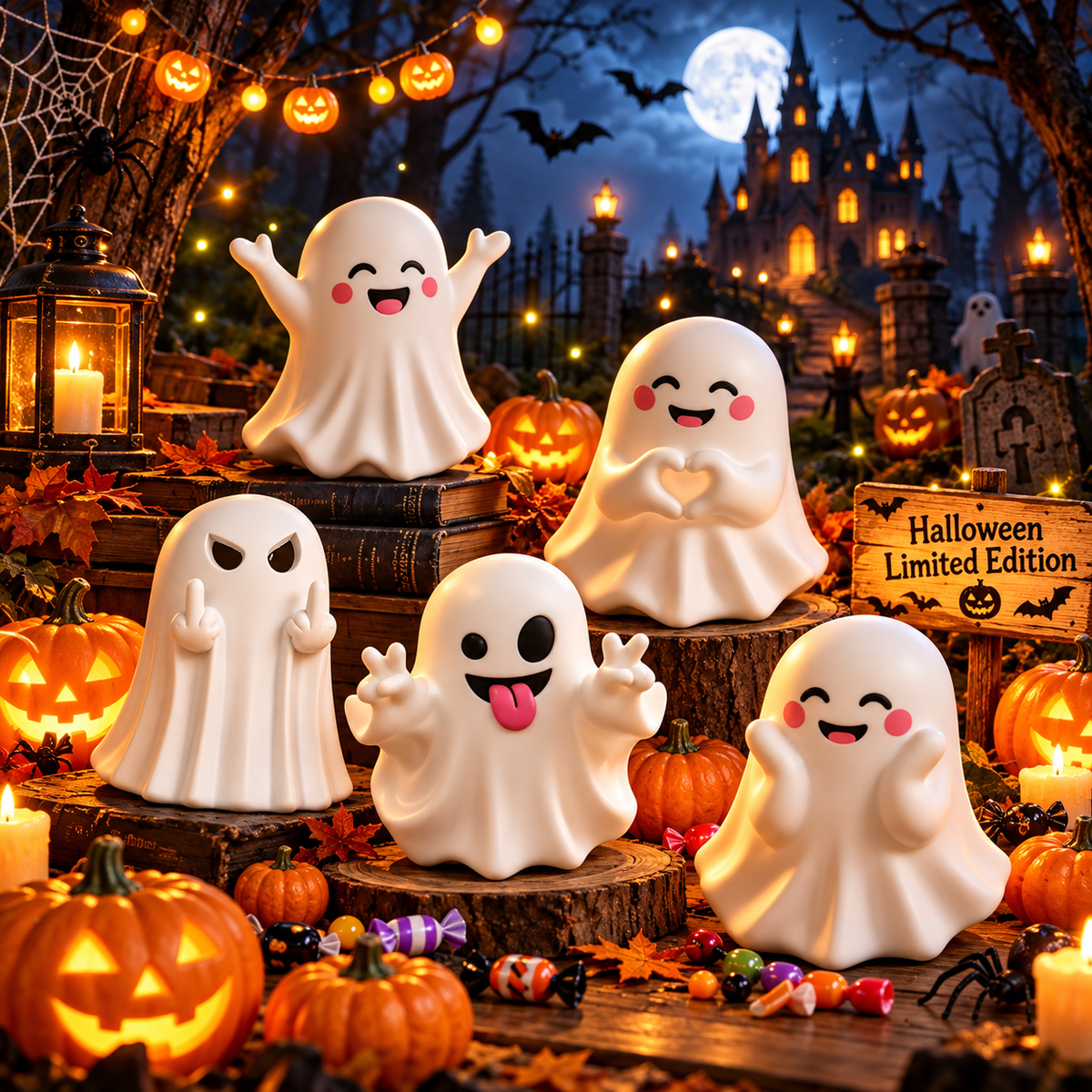 Cute Halloween Ghost Figurine with Heart Hands Decoration