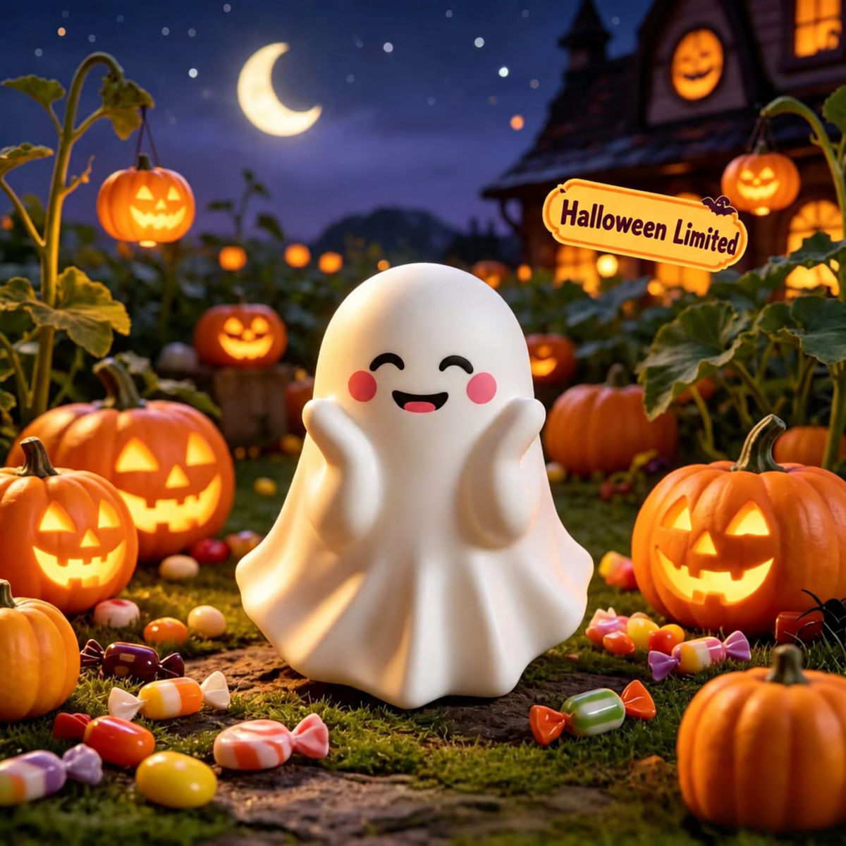 Cute Halloween Ghost Figurine with Heart Hands Decoration