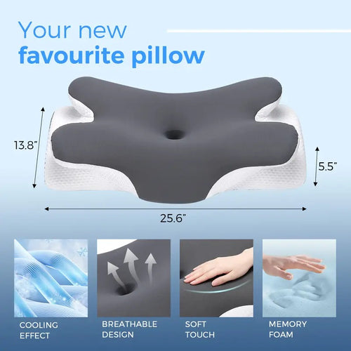 VIPfree Cooling Memory Foam Neck Pillow – Ergonomic Cervical Support Pillow with Removable Cover