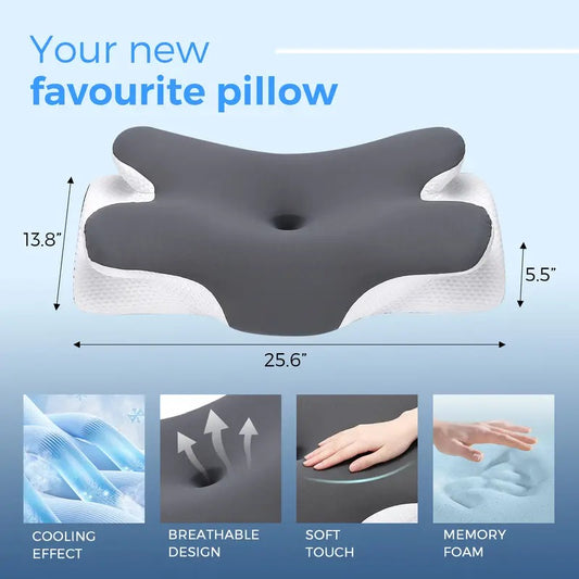 VIPfree Cooling Memory Foam Neck Pillow – Ergonomic Cervical Support Pillow with Removable Cover